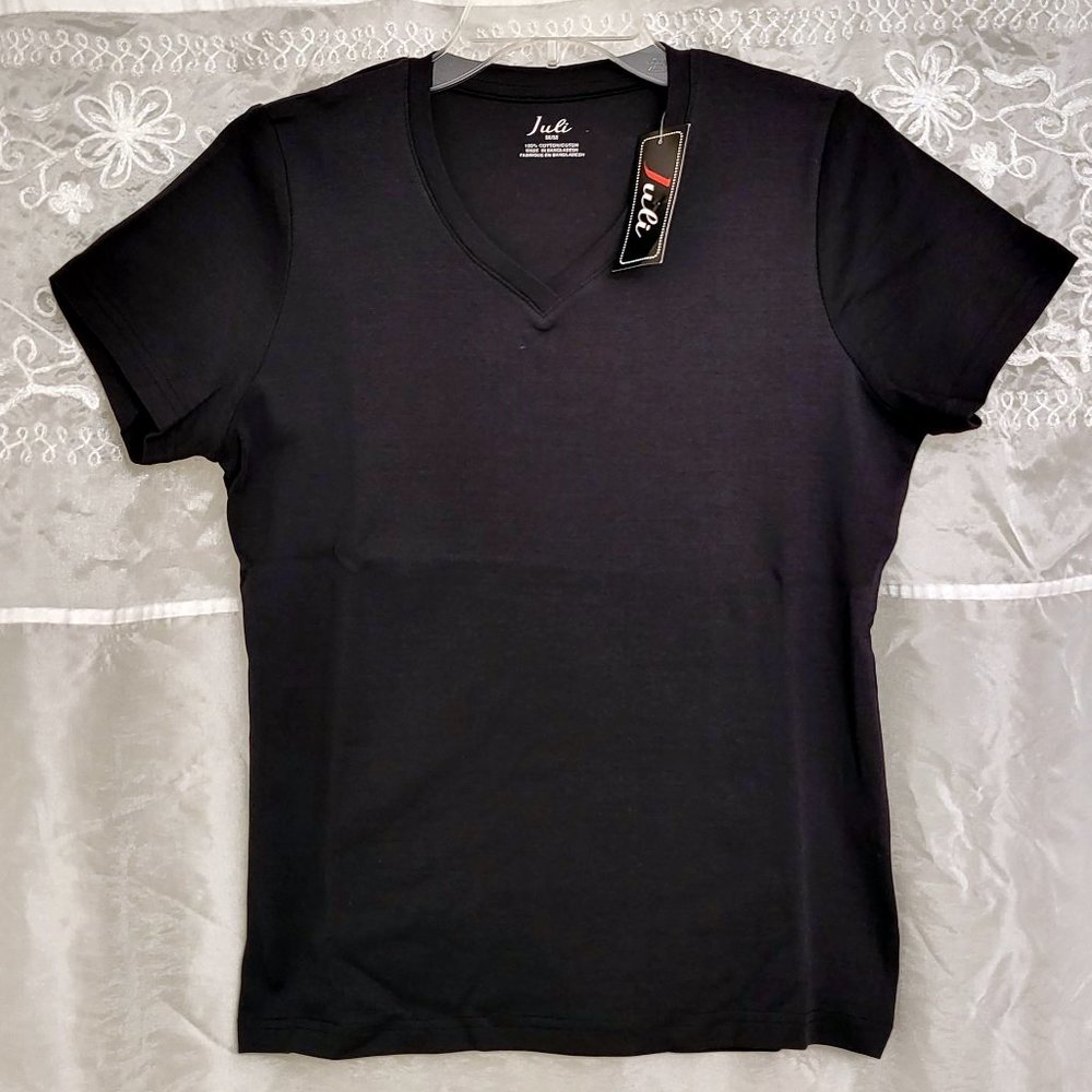 NEW Black V-Neck Basic T-Shirt, Short Sleeves, Medium